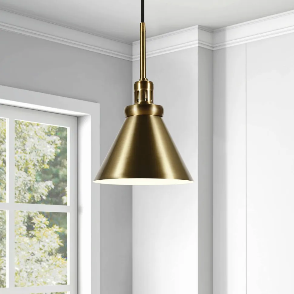 Zeno 8.5" Wide Pendant with Metal Shade in Brass/Brass