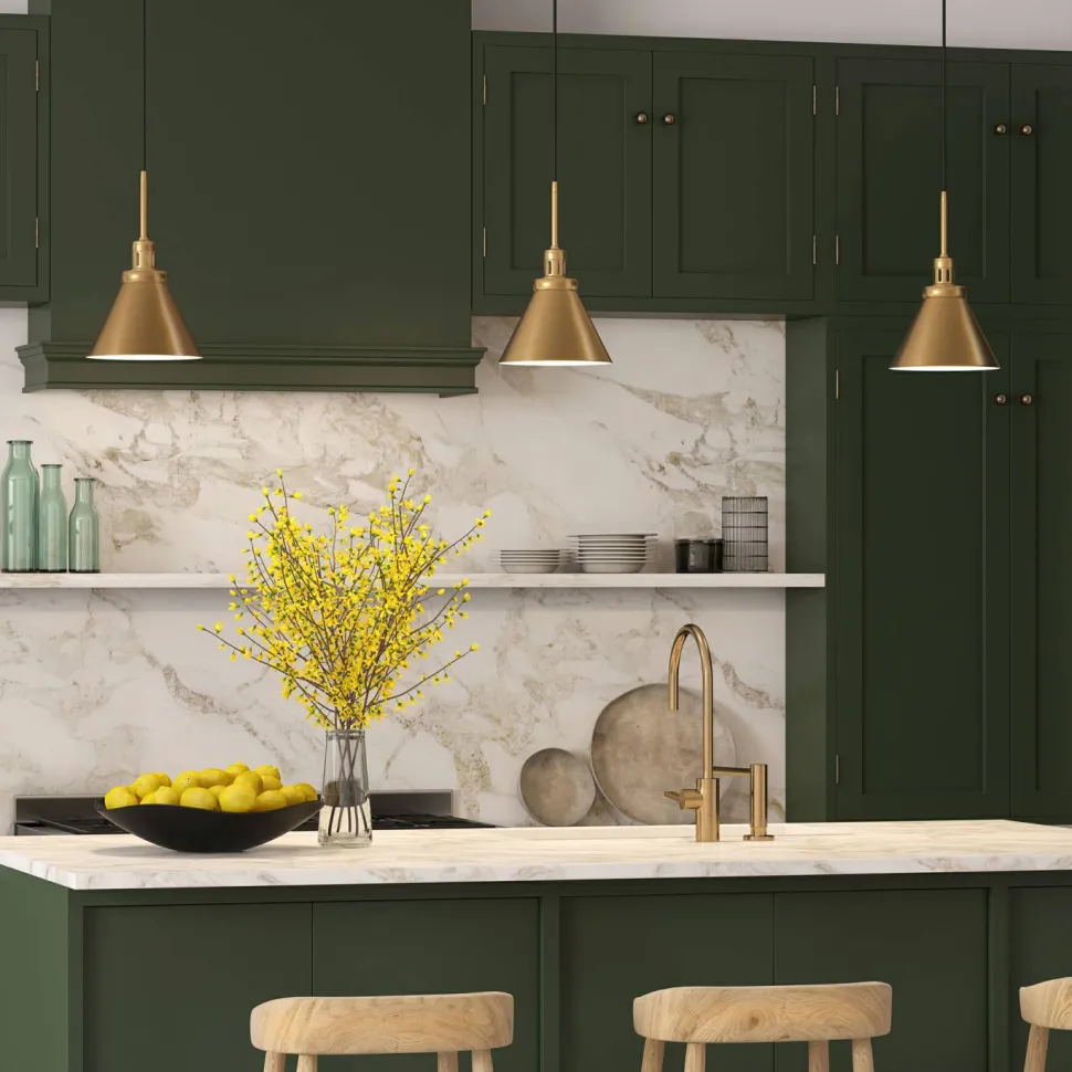 Zeno 8.5" Wide Pendant with Metal Shade in Brass/Brass
