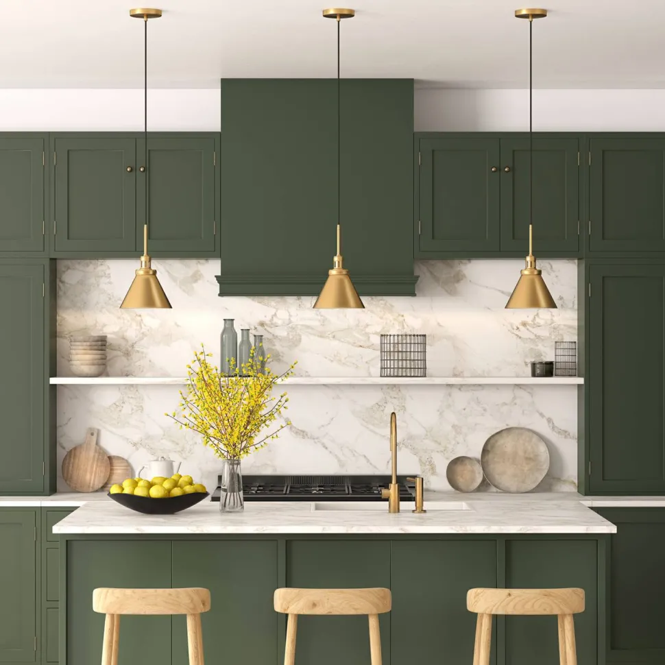 Zeno 8.5" Wide Pendant with Metal Shade in Brass/Brass