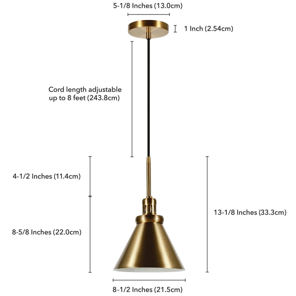 Zeno 8.5" Wide Pendant with Metal Shade in Brass/Brass