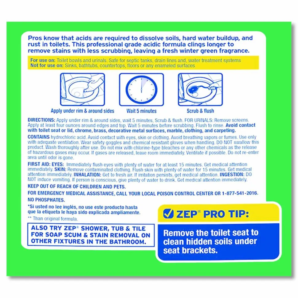 Zep Acidic Toilet Bowl Cleaner, Mint Scent, 32 oz Bottle