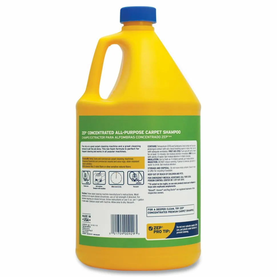 Zep All-Purpose Carpet Shampoo - Concentrate - 128 fl oz (4 quart) - Heavy Duty - Blue - 4 / Carton