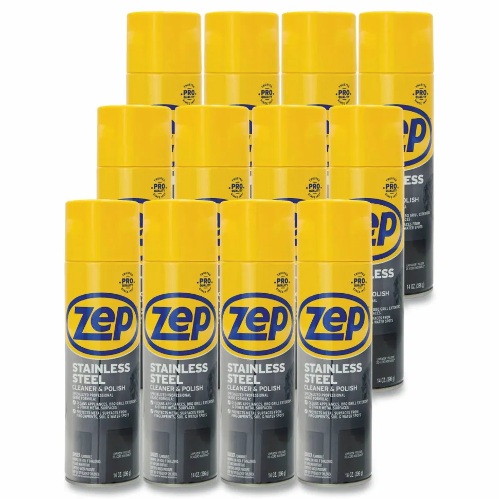 Zep Stainless Steel Polish - 14 fl oz (0.4 quart) - Rust Resistant, Corrosion Resistant, Fade Resistant - Chrome, Black - 12 / Carton