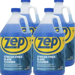 Zep Streak-Free Liquid Glass Cleaner, 128 Oz Bottle, Blue, Box Of 4