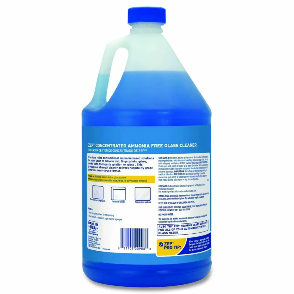 Zep Streak-Free Liquid Glass Cleaner, 128 Oz Bottle, Blue, Box Of 4