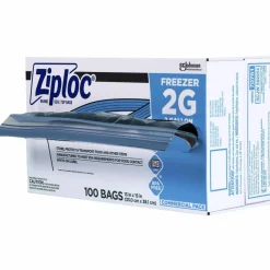 Ziploc Zipper Freezer Bags, 2 gal, 13" x 15.5", Clear, 100/Carton