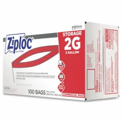 Ziploc Double Zipper Storage Bags, 2 Gallon, 15" x 13", Clear, 100/Carton