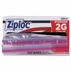 Ziploc Double Zipper Storage Bags, 2 Gallon, 15" x 13", Clear, 100/Carton