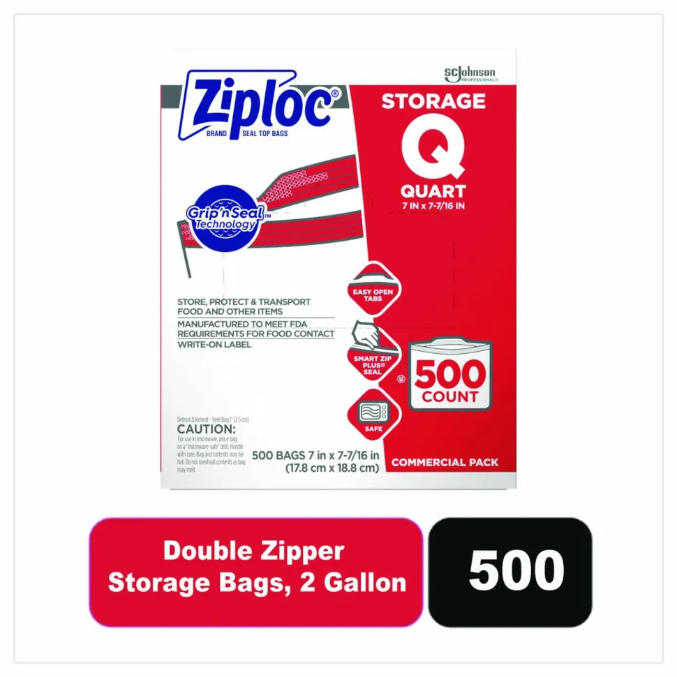 Ziploc Double Zipper Storage Bags, 2 Gallon, 15" x 13", Clear, 100/Carton