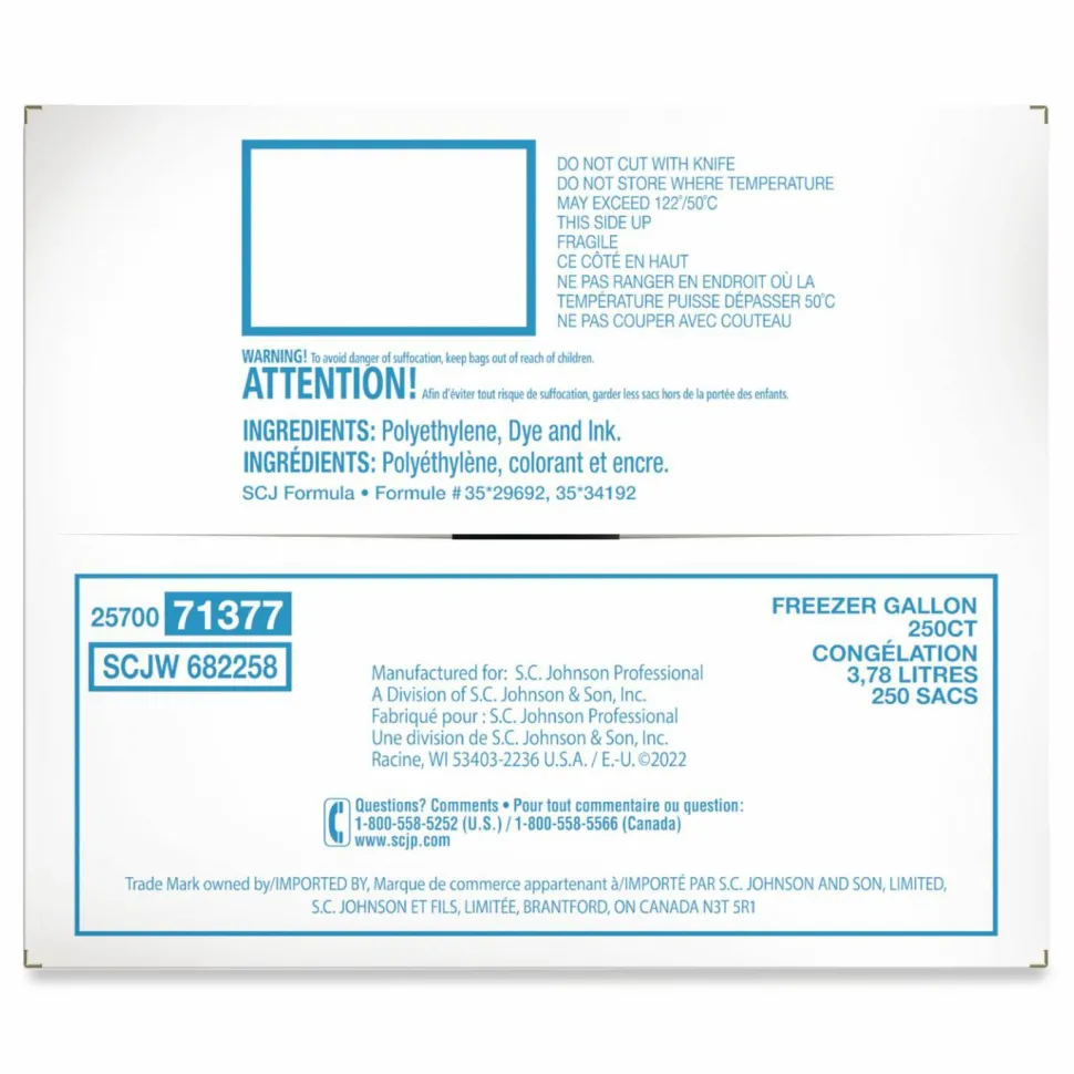 Ziploc Freezer And Storage Bags, 1 Gallon, Box Of 250 Bags