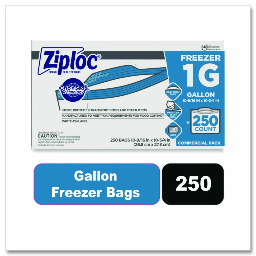 Ziploc Freezer And Storage Bags, 1 Gallon, Box Of 250 Bags