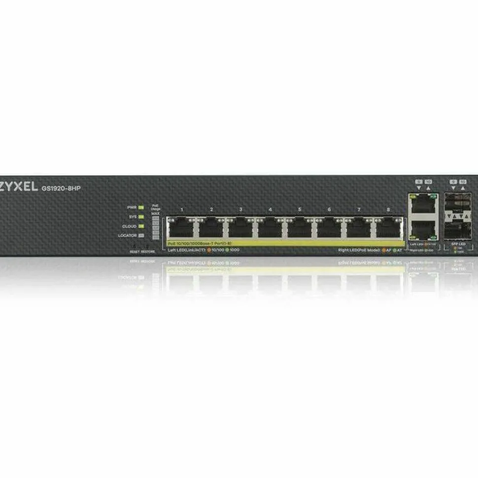 ZYXEL GS1920-8HPv2 8-Port Gigabit Smart Nebula Cloud Managed PoE Switch | 8 PoE+ Ports at 130W with 2 SFP Uplinks